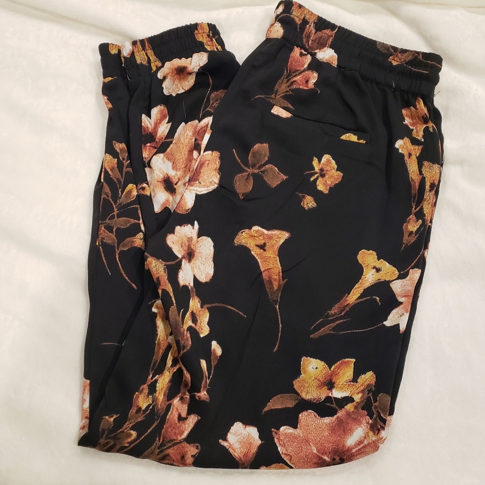Black Floral Wide-Leg Pants